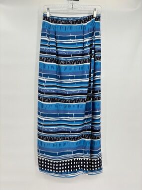 Breeches Vintage 80s Blue Maxi Skirt Stripe Nautical Geometric Size 8 (26) NWOT